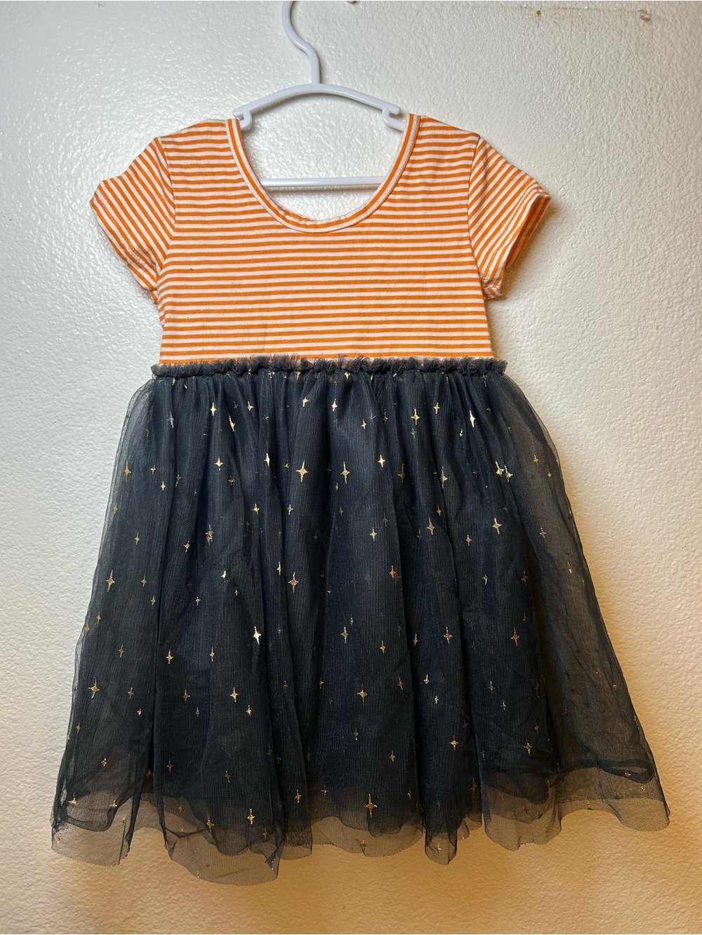 Disney Minnie Mouse Kids Halloween Orange Stripe & Black Star Tulle Dress 3T - Picture 3 of 6